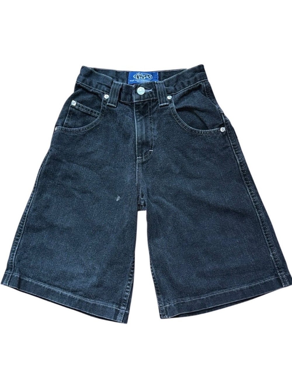 Vintage Y2K Lee Pipes Black Denim Shorts Youth Baggy Skater Logo
